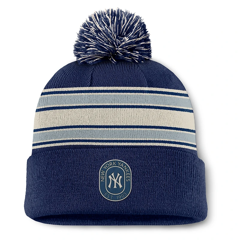 Men's Fanatics  Navy New York Yankees Fundamental Patch Cuffed Knit Hat with Pom