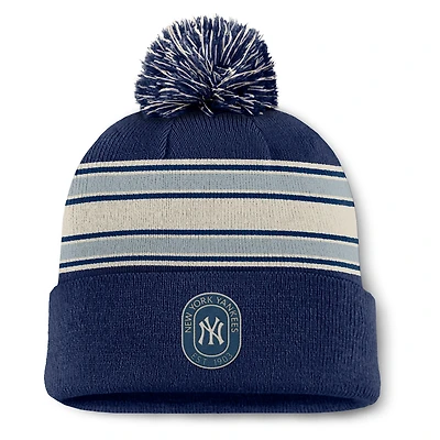 Men's Fanatics  Navy New York Yankees Fundamental Patch Cuffed Knit Hat with Pom