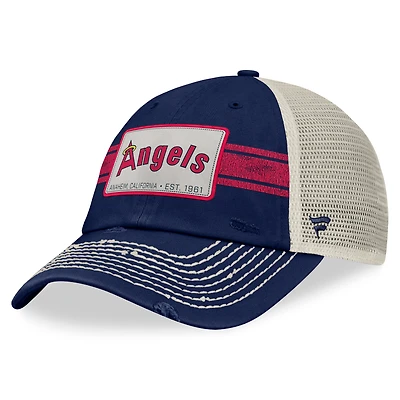 Men's Fanatics Navy/Natural California Angels Cooperstown Collection Heritage Stripe Trucker Adjustable Hat