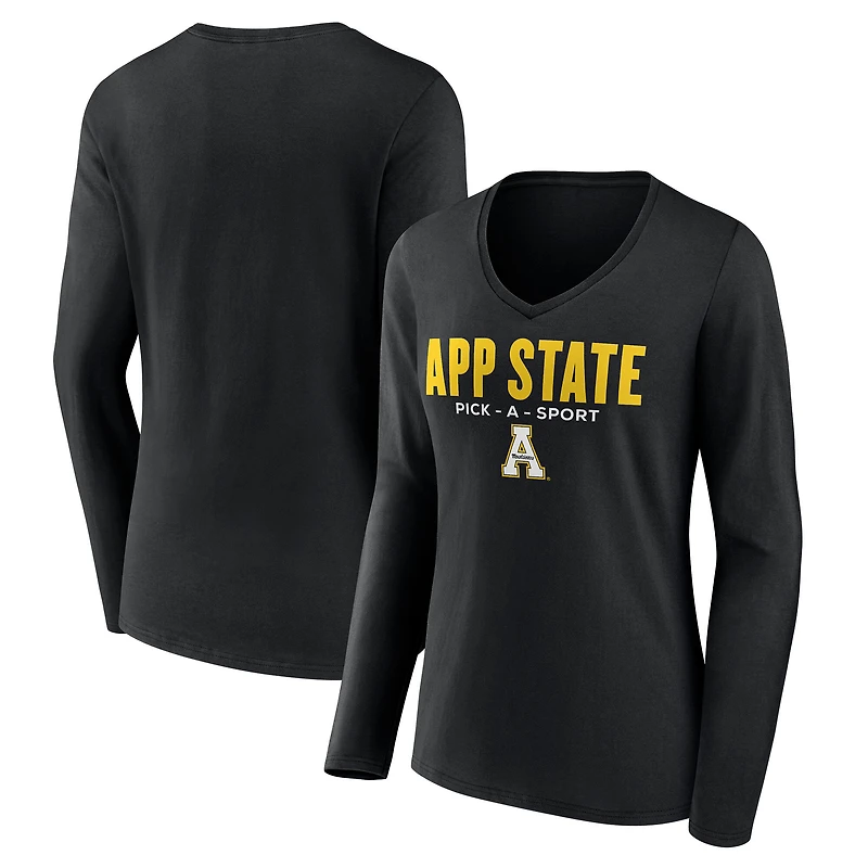 Women's Black Appalachian State Mountaineers Authentic Pick-A-Sport Long Sleeve V-Neck T-Shirt