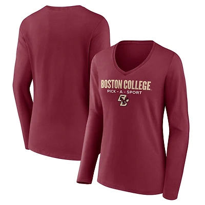 Women's Maroon Boston College Eagles Authentic Pick-A-Sport Long Sleeve V-Neck T-Shirt