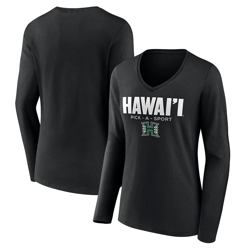Women's Black Hawaii Rainbow Warriors Authentic Pick-A-Sport Long Sleeve V-Neck T-Shirt