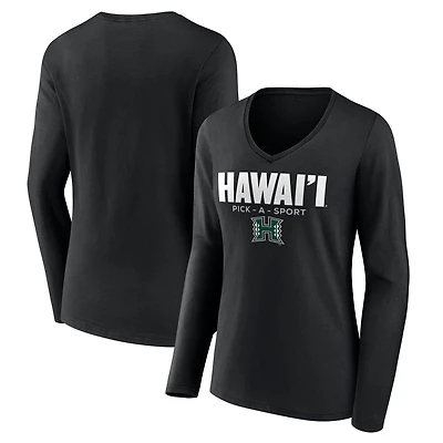 Women's Black Hawaii Rainbow Warriors Authentic Pick-A-Sport Long Sleeve V-Neck T-Shirt