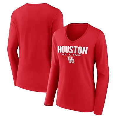 Women's Red Houston Cougars Authentic Pick-A-Sport Long Sleeve V-Neck T-Shirt