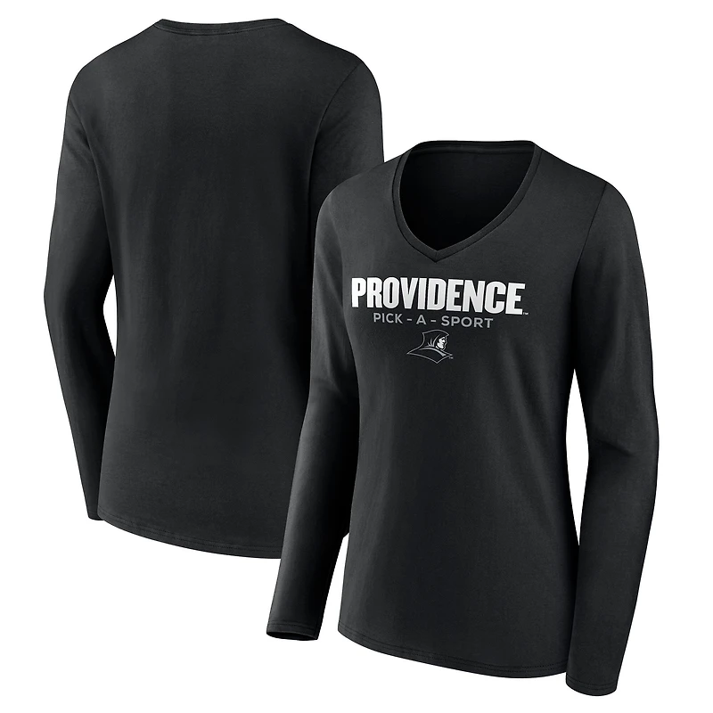 Women's Black Providence Friars Authentic Pick-A-Sport Long Sleeve V-Neck T-Shirt
