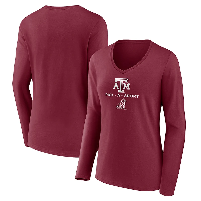 Women's Maroon Texas A&M Aggies Authentic Pick-A-Sport Long Sleeve V-Neck T-Shirt