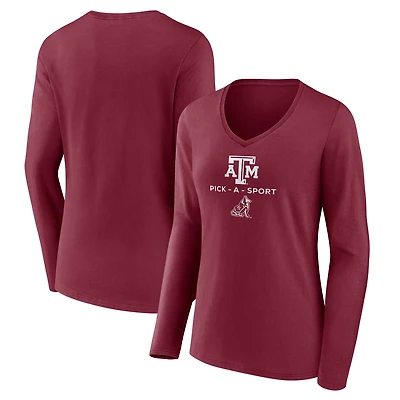 Women's Maroon Texas A&M Aggies Authentic Pick-A-Sport Long Sleeve V-Neck T-Shirt