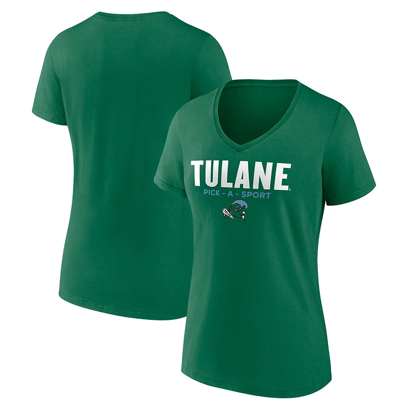 Women's Green Tulane Green Wave Authentic Pick-A-Sport V-Neck T-Shirt