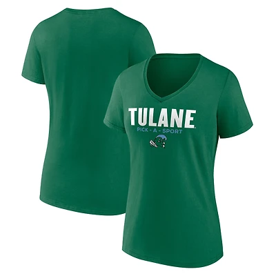 Women's Green Tulane Green Wave Authentic Pick-A-Sport V-Neck T-Shirt