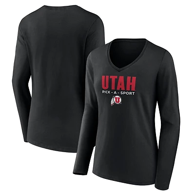Women's Black Utah Utes Authentic Pick-A-Sport Long Sleeve V-Neck T-Shirt