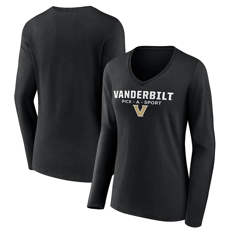 Women's Black Vanderbilt Commodores Authentic Pick-A-Sport Long Sleeve V-Neck T-Shirt