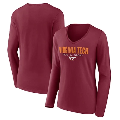 Women's Maroon Virginia Tech Hokies Authentic Pick-A-Sport Long Sleeve V-Neck T-Shirt