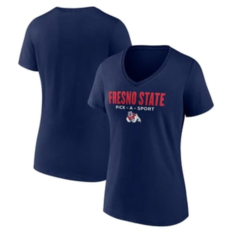 Women's Navy Fresno State Bulldogs Authentic Pick-A-Sport V-Neck T-Shirt