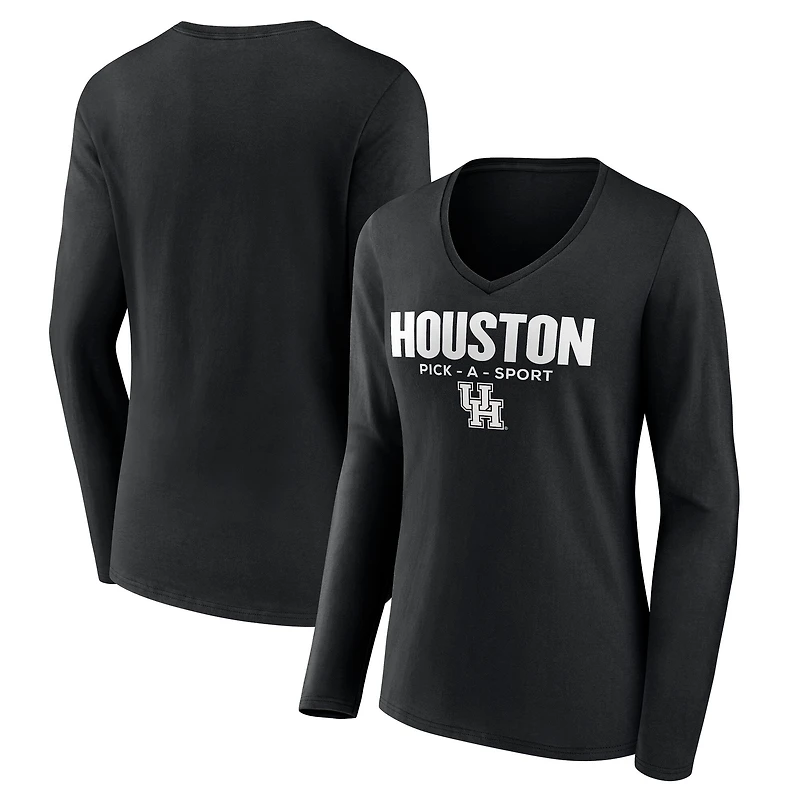 Women's Black Houston Cougars Authentic Pick-A-Sport Long Sleeve V-Neck T-Shirt