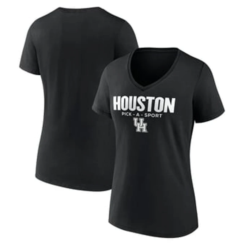 Women's Black Houston Cougars Authentic Pick-A-Sport V-Neck T-Shirt