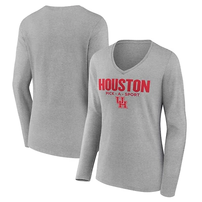 Women's Gray Houston Cougars Authentic Pick-A-Sport Long Sleeve V-Neck T-Shirt