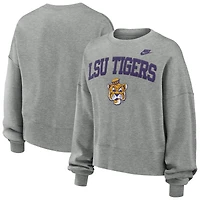 Women's Nike Heather Gray LSU Tigers Oversized Legacy Classic Arch Sweatshirt