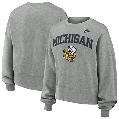 Women's Nike Heather Gray Michigan Wolverines Oversized Legacy Classic Arch Sweatshirt