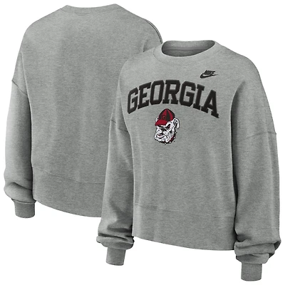 Women's Nike Heather Gray Georgia Bulldogs Oversized Legacy Classic Arch Sweatshirt
