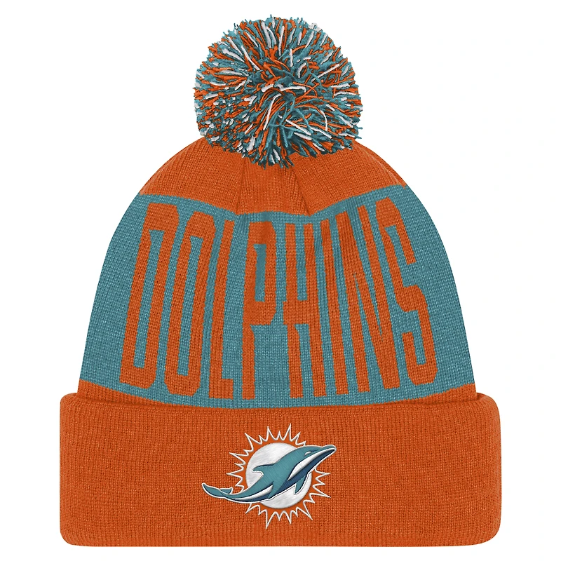 Youth Aqua/Orange Miami Dolphins Bevel Cuffed Knit Hat with Pom