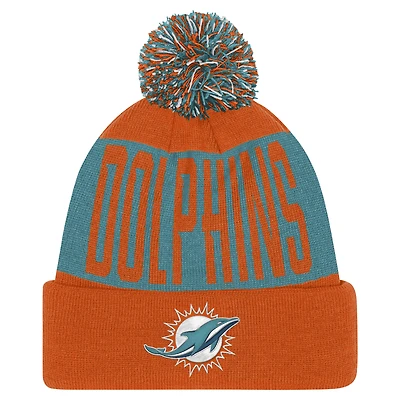 Youth Aqua/Orange Miami Dolphins Bevel Cuffed Knit Hat with Pom