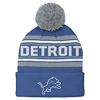 Youth Blue Detroit Lions  Jacquard Cuffed Knit Hat with Pom