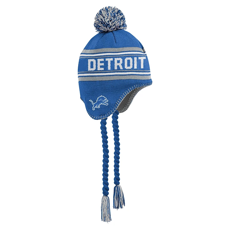 Youth Blue Detroit Lions Jacquard Tassel Knit Hat with Pom
