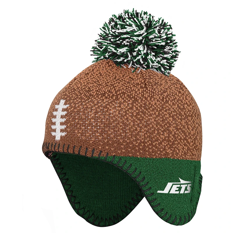 Infant Brown New York Jets Football Head Knit Hat with Pom