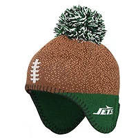 Infant Brown New York Jets Football Head Knit Hat with Pom