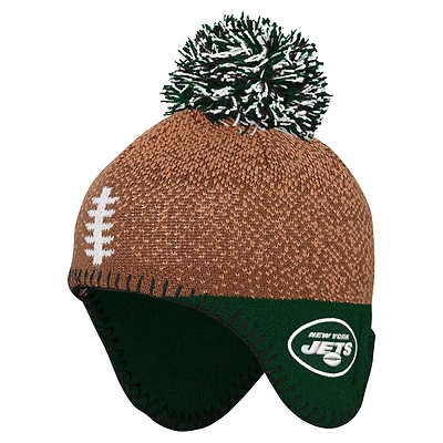 Infant Brown New York Jets Football Head Knit Hat with Pom