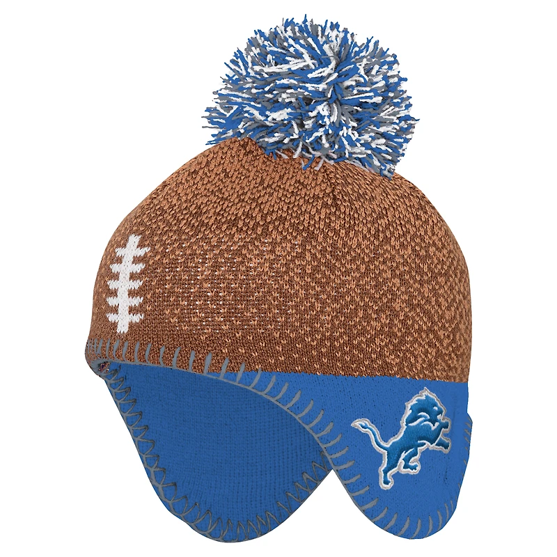 Preschool Brown Detroit Lions Football Head Knit Hat with Pom