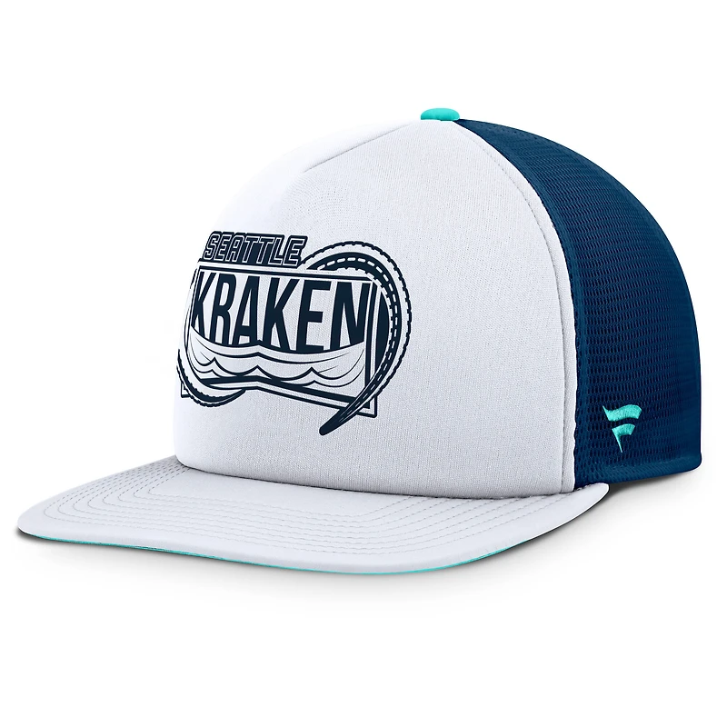 Men's Fanatics White/Deep Sea Blue Seattle Kraken Authentic Pro Hometown Rink Foam Trucker Snapback Hat