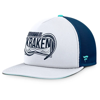 Men's Fanatics White/Deep Sea Blue Seattle Kraken Authentic Pro Hometown Rink Foam Trucker Snapback Hat
