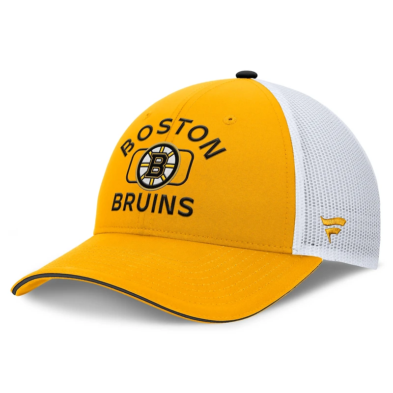 Men's Fanatics Gold/White Boston Bruins Authentic Pro Rink Trucker Hat