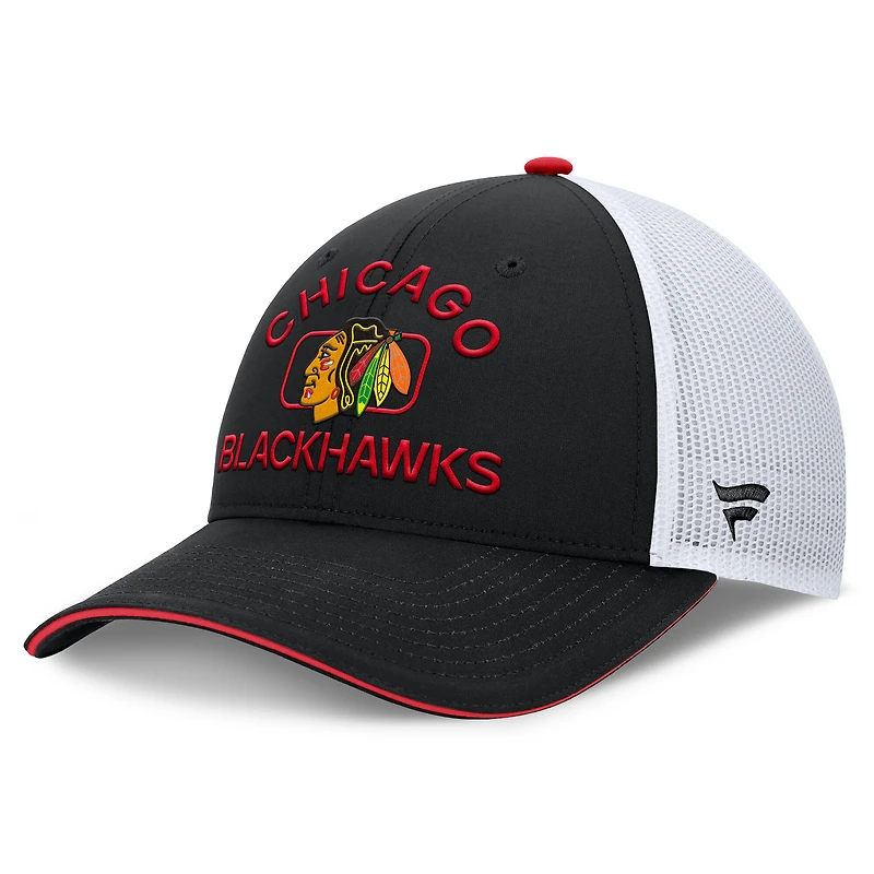 Men's Fanatics Black/White Chicago Blackhawks Authentic Pro Rink Trucker Hat