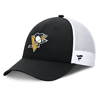 Men's Fanatics Black/White Pittsburgh Penguins Authentic Pro Simple Rink Trucker Adjustable Hat