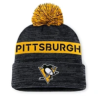 Men's Fanatics Black/Gold Pittsburgh Penguins Authentic Pro Rink Cuffed Knit Hat with Pom
