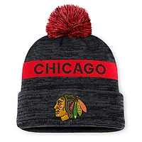 Men's Fanatics Black/Red Chicago Blackhawks Authentic Pro Rink Cuffed Knit Hat with Pom
