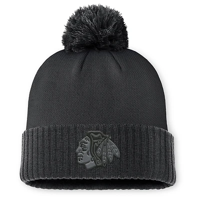 Men's Fanatics Black Chicago Blackhawks Authentic Pro Road Cuffed Knit Hat with Pom