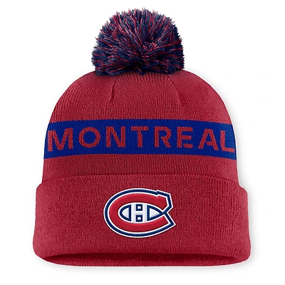 Women's Fanatics Red/Navy Montreal Canadiens Authentic Pro Rink Cuffed Knit Hat with Pom