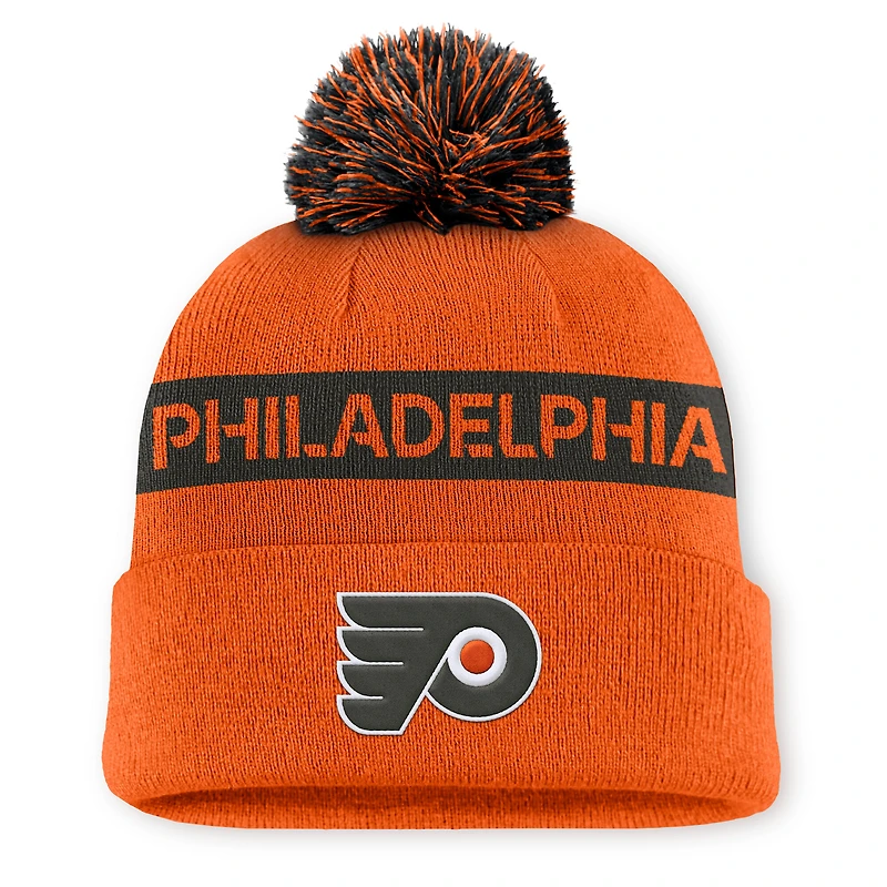 Women's Fanatics Orange/Black Philadelphia Flyers Authentic Pro Rink Cuffed Knit Hat with Pom