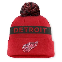 Women's Fanatics Red/Black Detroit Red Wings Authentic Pro Rink Cuffed Knit Hat with Pom