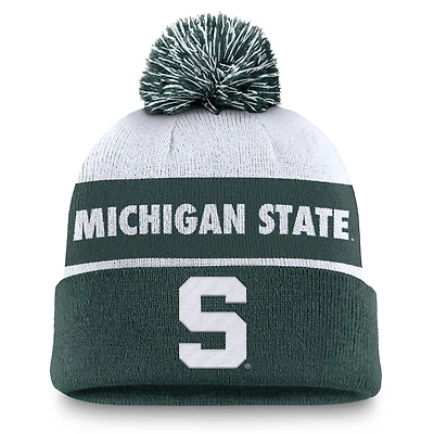 Men's Nike White/Green Michigan State Spartans Primetime Peak Cuffed Knit Hat with Pom