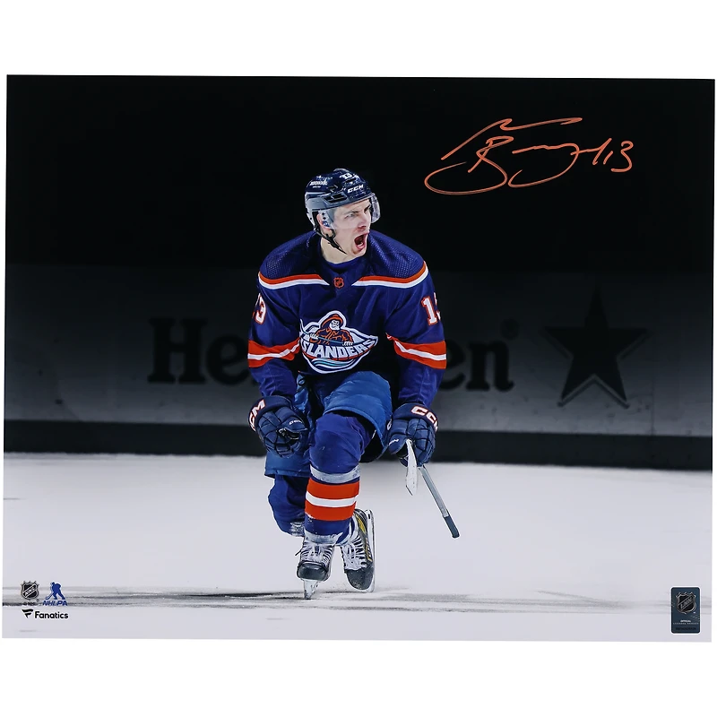 Mathew Barzal New York Islanders Autographed 16" x 20" Reverse Retro Celebration Spotlight Photograph