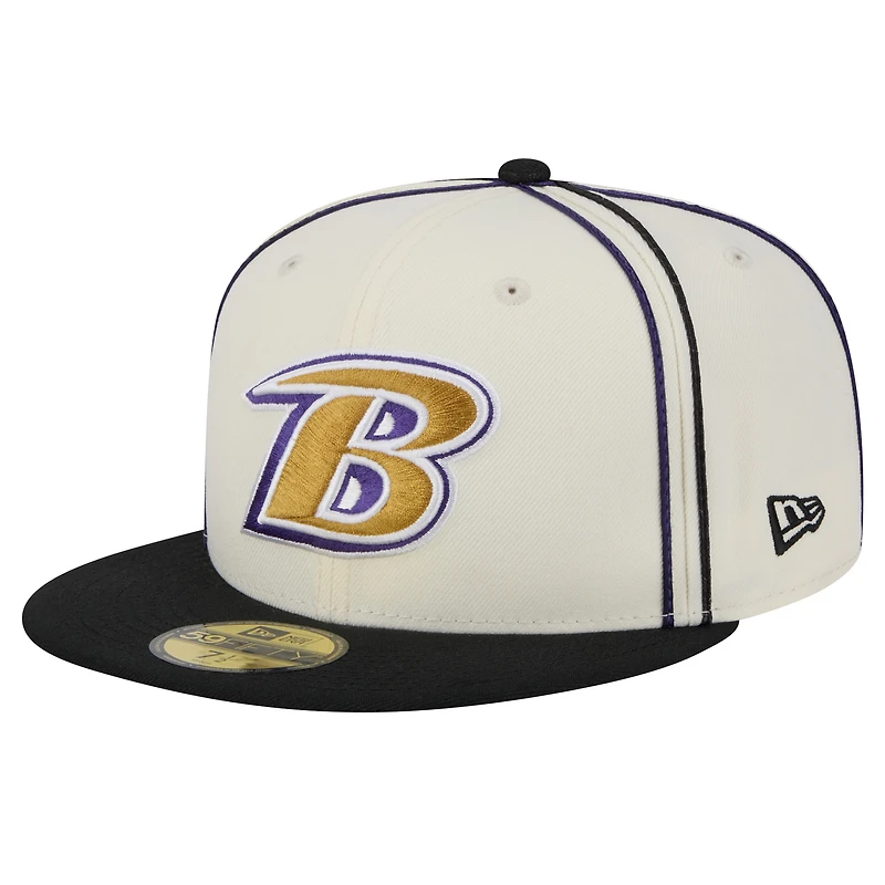 Men's New Era Cream Baltimore Ravens Soutache 59FIFTY Fitted Hat
