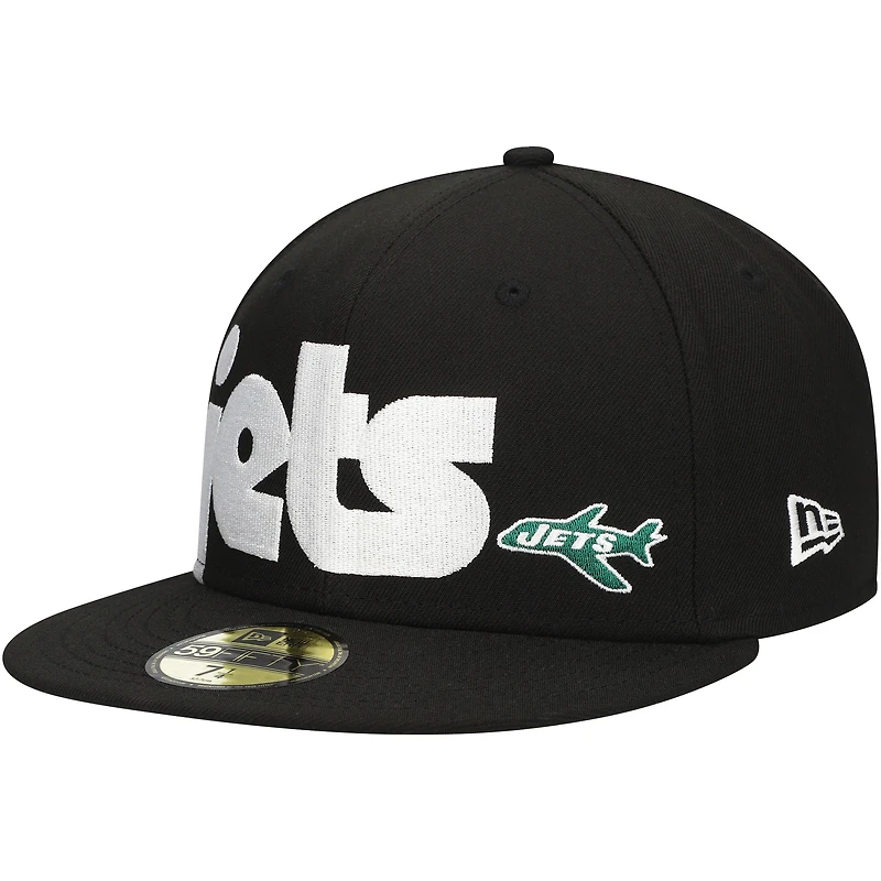 Men's New Era Black New York Jets Checkered Undervisor 59FIFTY Fitted Hat