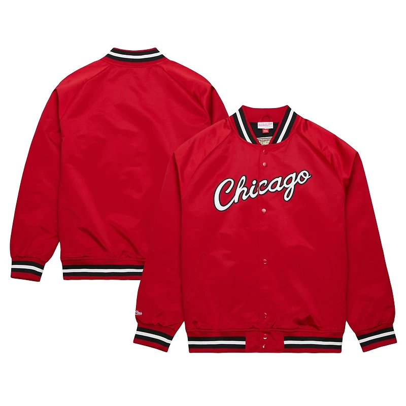 Men's Mitchell & Ness Red Chicago Bulls Hardwood Classics Throwback Wordmark Raglan Full-Snap Jacket