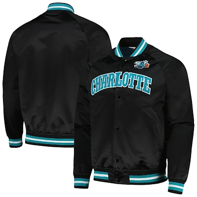 Men's Mitchell & Ness Black Charlotte Hornets Hardwood Classics  Throwback Wordmark Raglan Full-Snap Jacket
