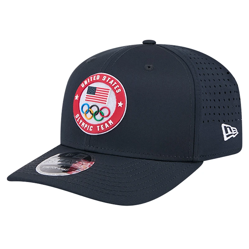 Men's New Era Navy Team USA 9SEVENTY Stretch Snap Performance Adjustable Hat