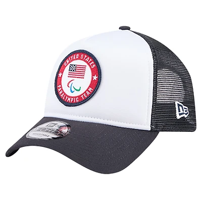 Men's New Era Navy U.S. Paralympics Color Block A-Frame Trucker 9FORTY Adjustable Hat